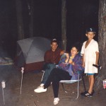 90s camping on island at night